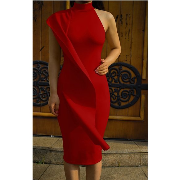 Women's Bodycon Sleeveless Midi Dress Red - Picture 1 of 7